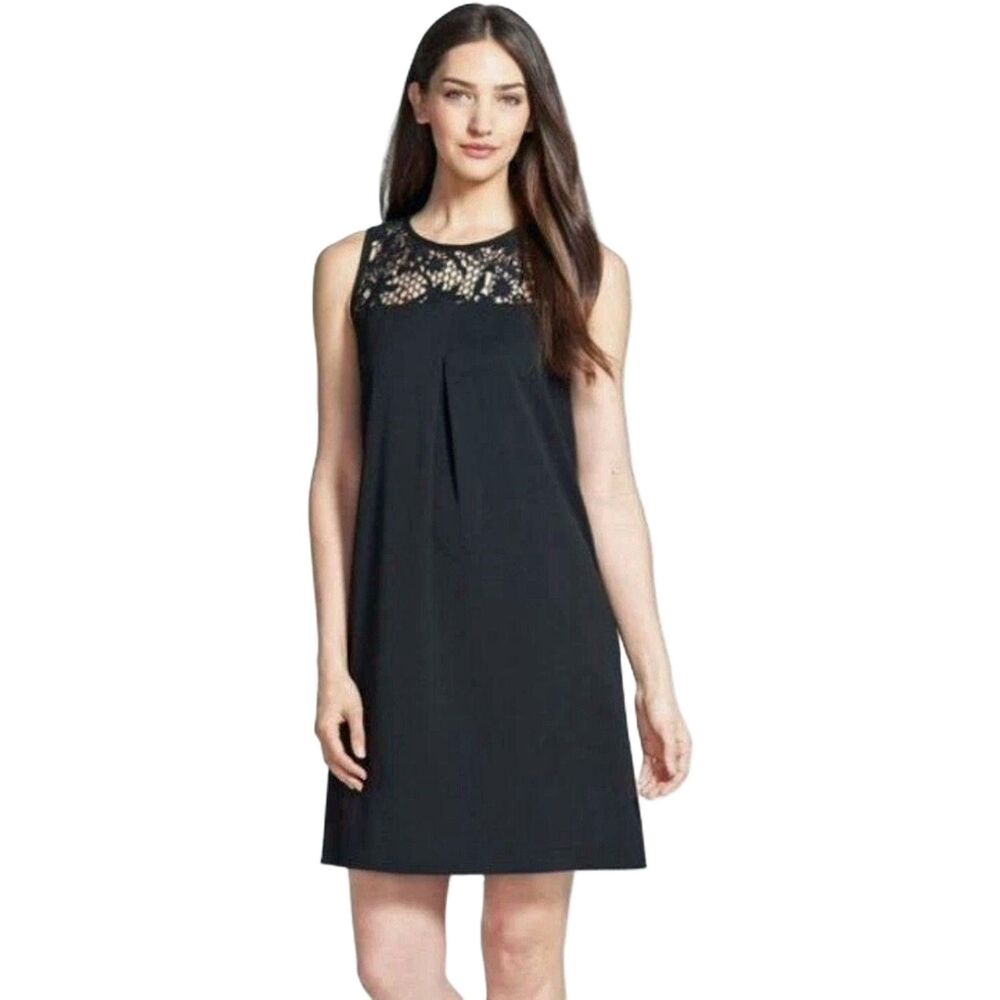 Rare Classiques Entier Black Lace Yoke A-Line Shift Dress Size 8 NWT Deadstock